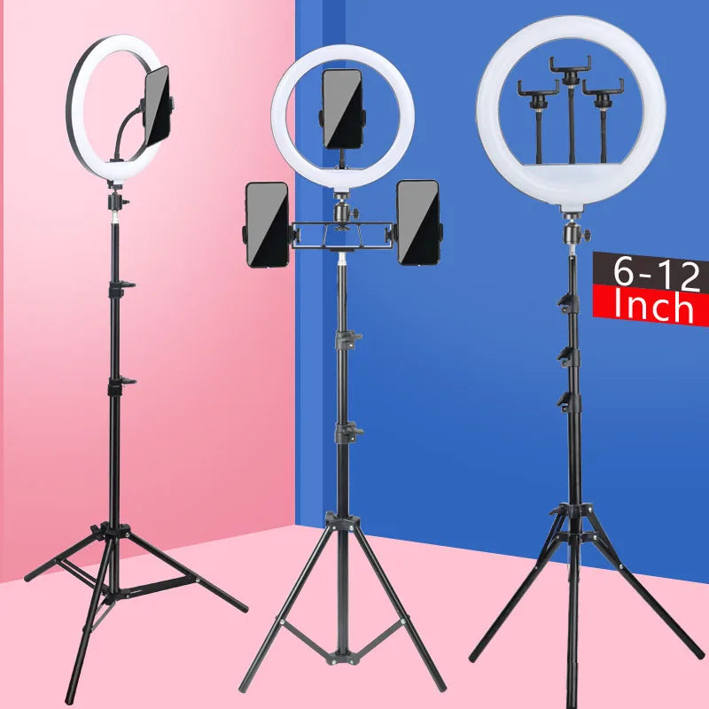 6-14" Ringlicht mit 10 Dimmstufen, 22 Modi, professionelles Fülllicht, 3CCT/RGB mit Stativ und Handy-/iPad-Halter für Live-Streaming