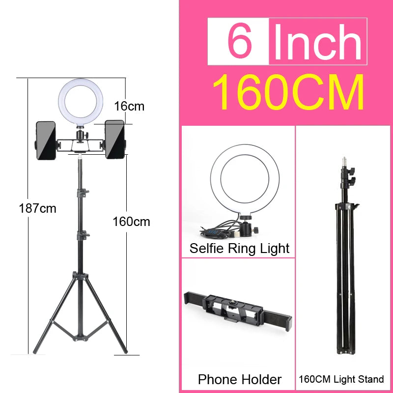6-14" Ringlicht mit 10 Dimmstufen, 22 Modi, professionelles Fülllicht, 3CCT/RGB mit Stativ und Handy-/iPad-Halter für Live-Streaming